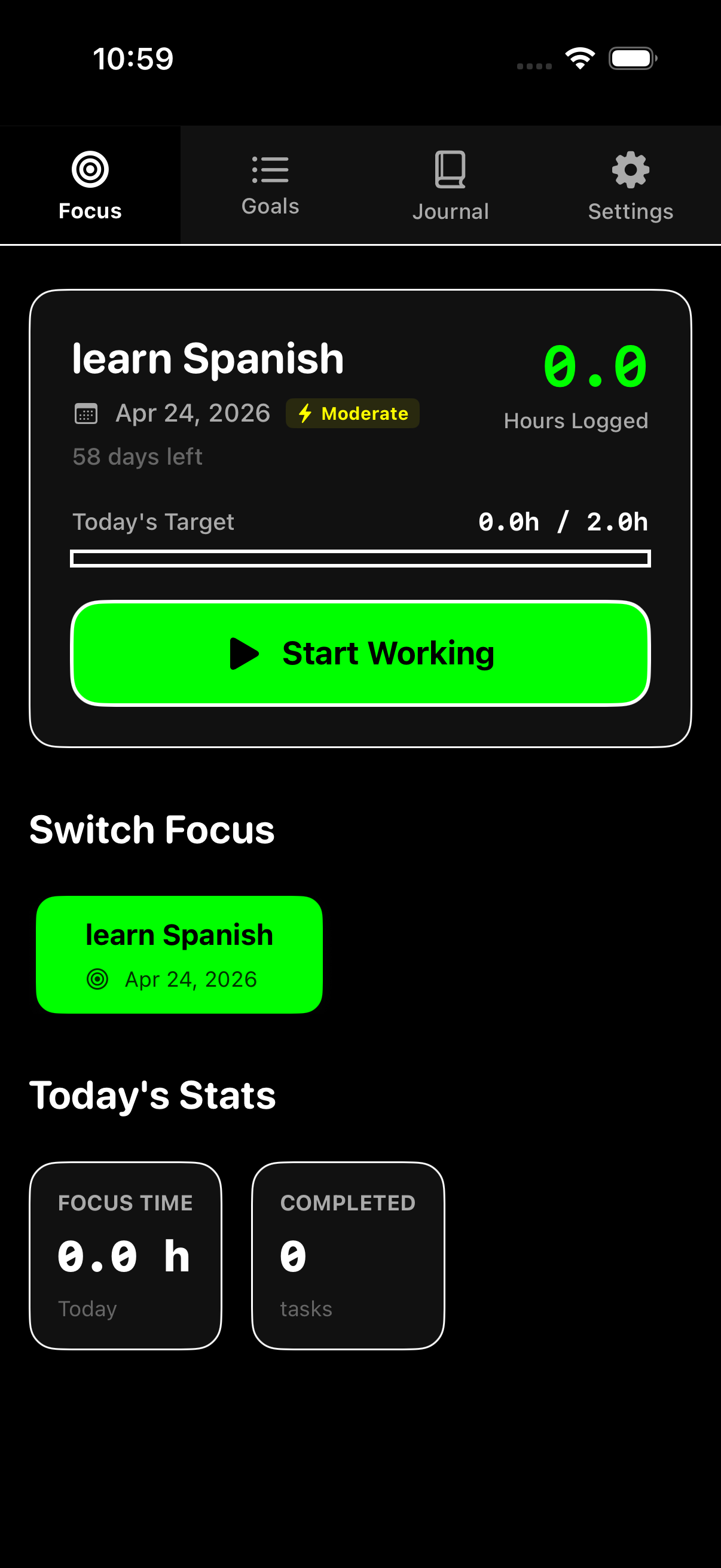 Countdown focus dashboard